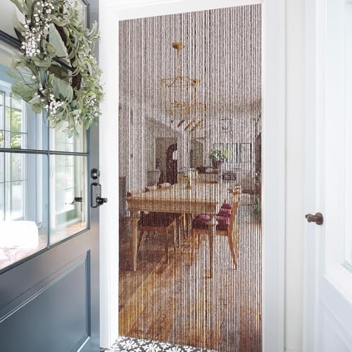 BECHAEO Bamboo Beaded Curtain 90 Strands Brown