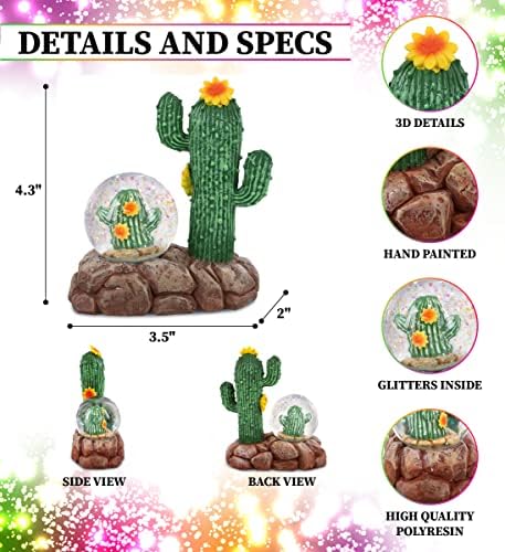 CoTa Global Cactus Snow Globe - Magical Rainbow Glitter Water Globe