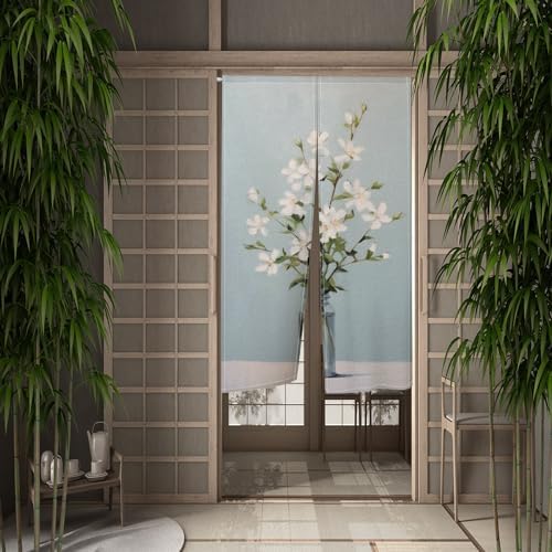 Leowefowa Japanese Noren Door Curtain with Flower Pattern