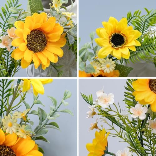 KHOYIME 13 Inch Sunflower Door Wreath All Season Decor