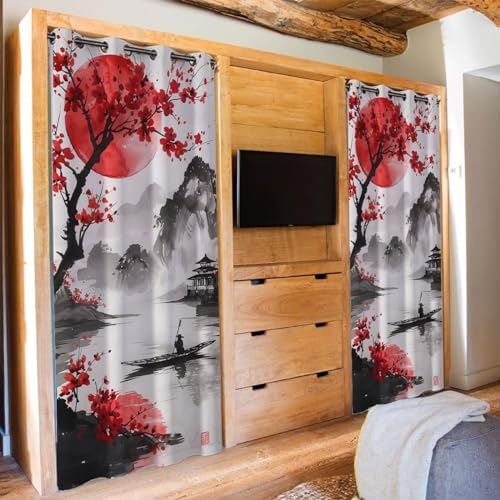Japanese Cherry Blossoms Door Curtain 34W x 80L Panel