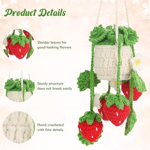 Handmade Crochet Strawberry Car Mirror Charm