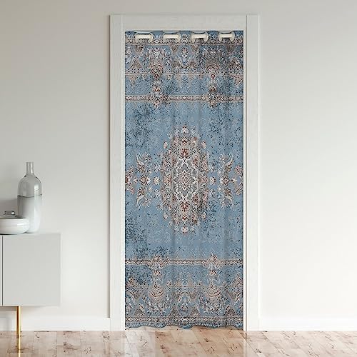 Boho Door Curtain Velvet Blue Mandala Panel
