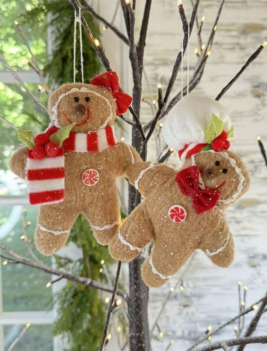 Gerson International 6-Inch Plush Gingerbread Ornaments Set of 2 Red and White