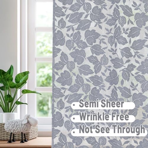 Grey Leaf Lace French Door Curtains 72 2 Pack