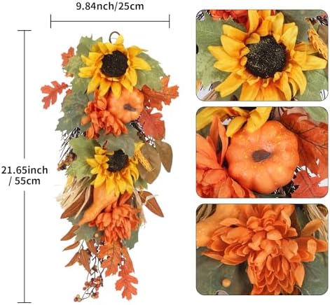 2PCS Fall Teardrop Swag Wreaths Autumn Decorations