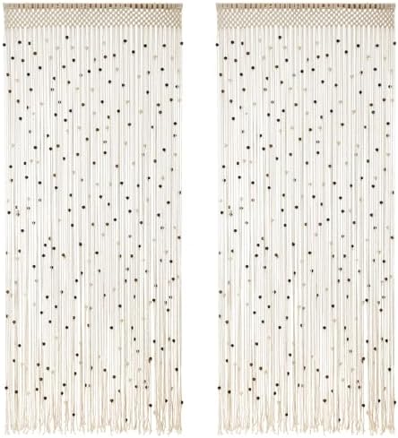 BECHAEO Boho Cotton Macrame Beaded Curtain 2 Panels 79x35