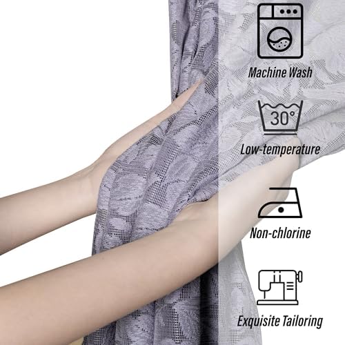 Grey Leaf Lace French Door Curtains 72 2 Pack