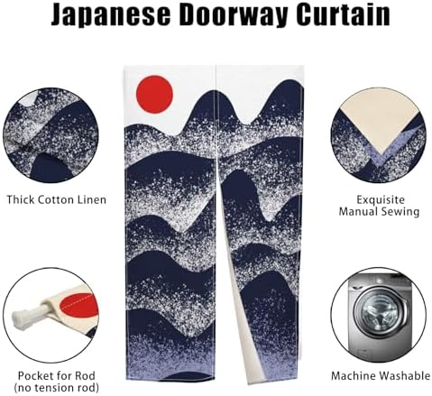 Traditional Japanese Noren Door Curtain with Sunset Mountain Design