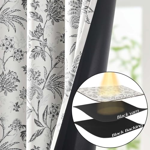Vangao Floral Blackout Curtains 84 Inches 2 Panels