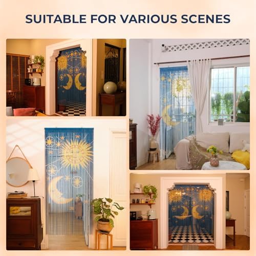 Moon Sun Beaded Wooden Curtain - Handcrafted for Boho Style