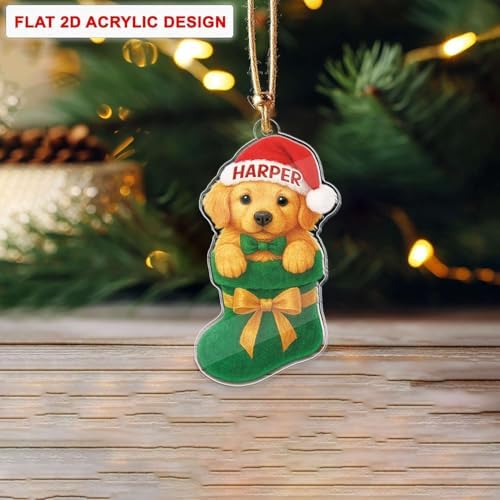 Custom Name Golden Retriever Hanging Ornament for Christmas Tree