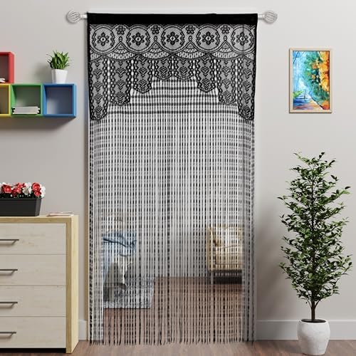 Lace Door String Curtain Black 39x79in