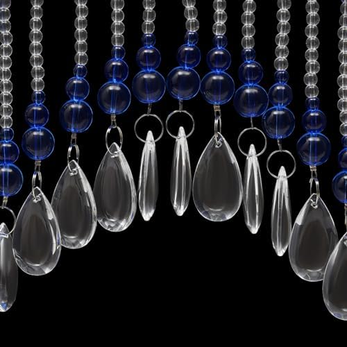 Glass Crystal Beaded Curtain for Doorways Adjustable 25 Strings Blue