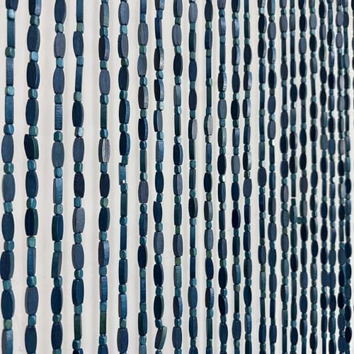 FlavorThings 36 x 79 Blue Beaded Curtain with Wood and Bamboo
