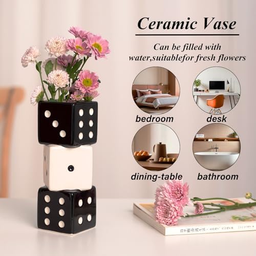 Unique Handmade Dice Vase - Stylish Black White Ceramic Decor