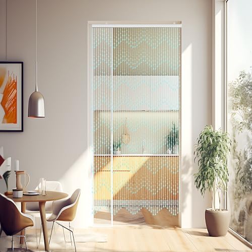 Crystal Beaded Curtain 355 x 79 Inches Wave Pattern Teal