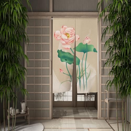 Pink Lotus Flower Noren Door Curtain Door Tapestry