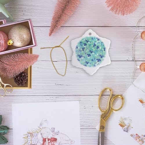 3 Inch Snowflake Porcelain Ornament Teal Fruit Blueberry Summer Pattern