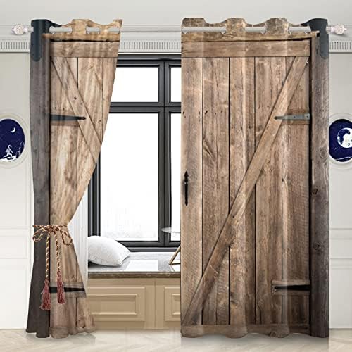 Yeele Rustic Wooden Barn Door Blackout Curtains Set of 2