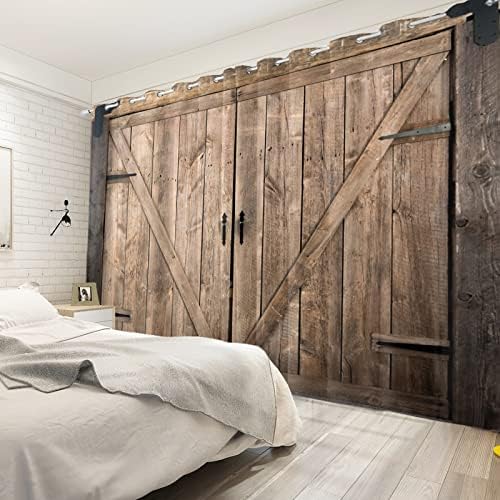 Yeele Rustic Wooden Barn Door Blackout Curtains Set of 2