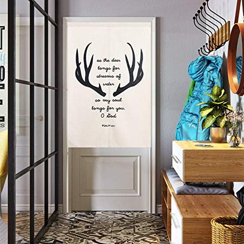 Cotton Linen Japanese Doorway Curtain with Antler Pattern 29x35 Inch