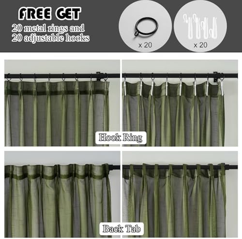 Olive Green Sheer Curtains 84 Inches 2 Panels