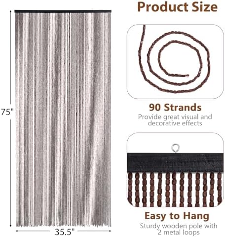 BECHAEO Bamboo Beaded Curtain 90 Strands Brown