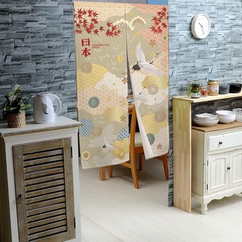 Leowefowa Japanese Noren Door Curtain Red Maple Leaf Design