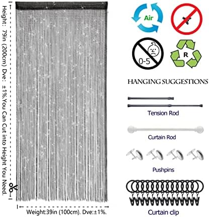 2 Pieces Black Beaded Curtain Door Divider Panel