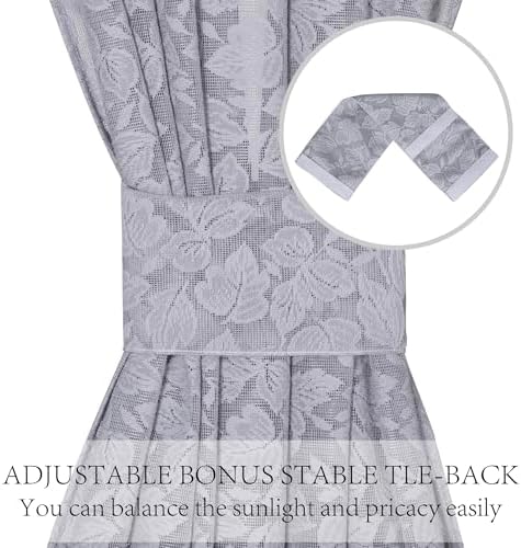 Grey Leaf Lace French Door Curtains 72 2 Pack