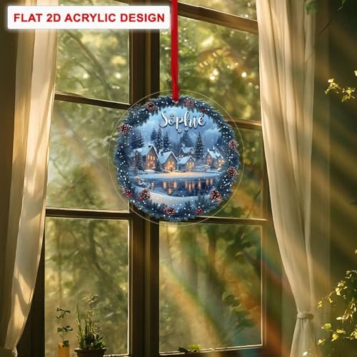 Custom Name Winter Village Scene Acrylic Ornament