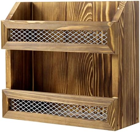 MyGift Rustic Burnt Wood Magazine Holder with Chicken Wire Rail