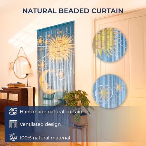 Moon Sun Beaded Wooden Curtain - Handcrafted for Boho Style