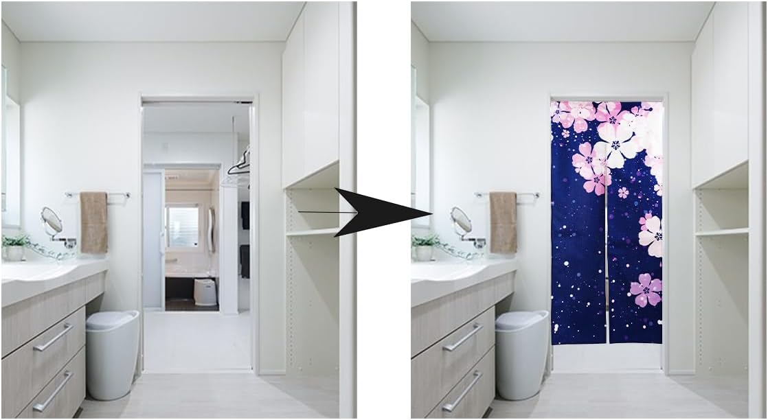 Noren Japanese Style Doorway Curtain with Sakura Cherry Blossom Print