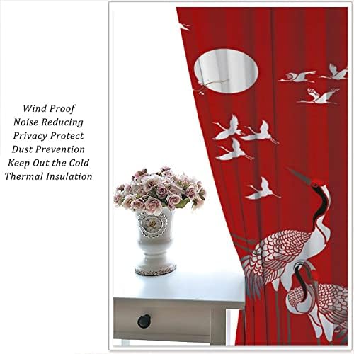 Japanese Style Blackout Curtains with Crane Print