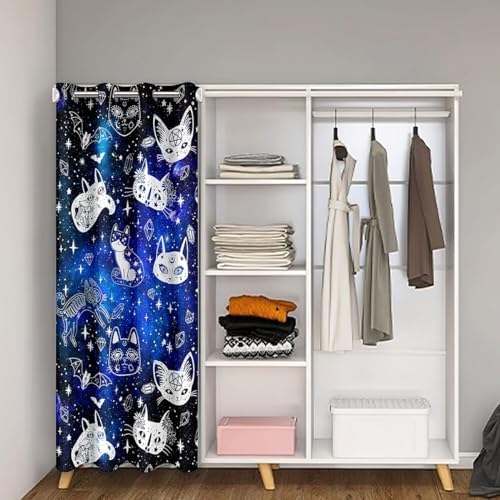 Gothic Cat Skull Door Curtain 34x80 Blue Galaxy Starry