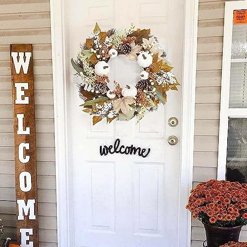 Ochine Fall Wreath Artificial White Pumpkin Wreath