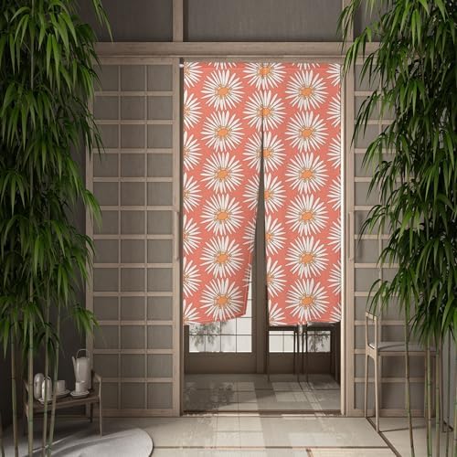 Japanese Noren Door Curtain with Flower Petals Design
