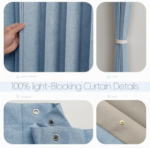 Jilron Blackout Door Curtain Linen Style Panel Magnetic Closure