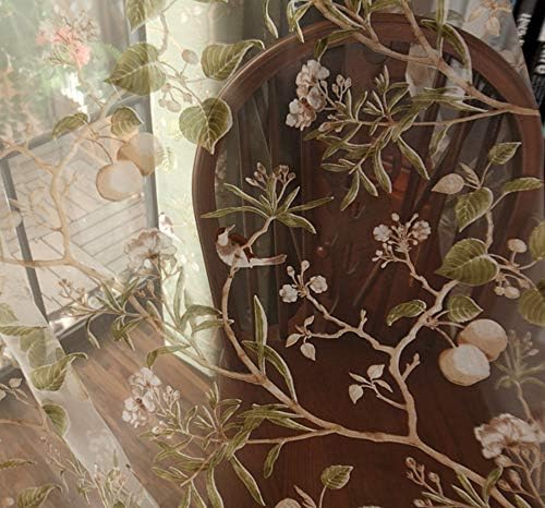 PureAqu Rod Pocket Sheer Curtain Panel Floral Birds Design 52x84 inch