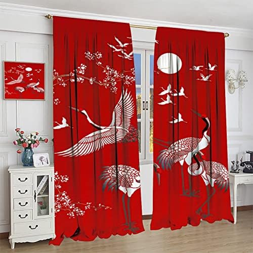 Japanese Style Blackout Curtains with Crane Print