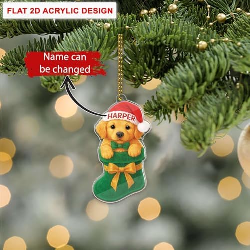 Custom Name Golden Retriever Hanging Ornament for Christmas Tree
