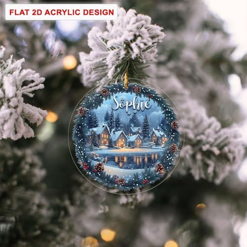 Custom Name Winter Village Scene Acrylic Ornament