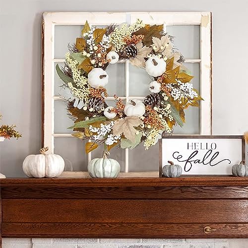 Ochine Fall Wreath Artificial White Pumpkin Wreath