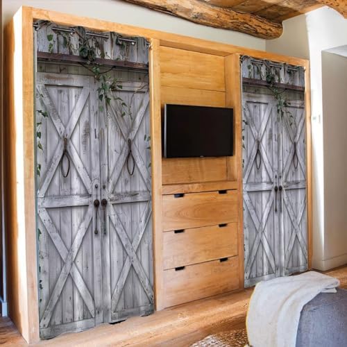 Rustic Wooden Barn Door Curtain for Privacy