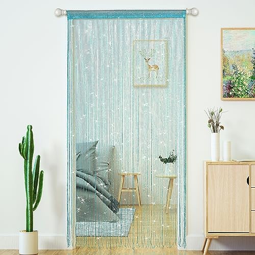 Glitter Beaded Curtain Panel Blue 39x79 Inches