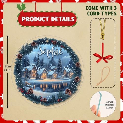Custom Name Winter Village Scene Acrylic Ornament