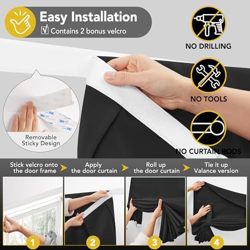 Deconovo Blackout Door Curtain Panel 26x69 Black