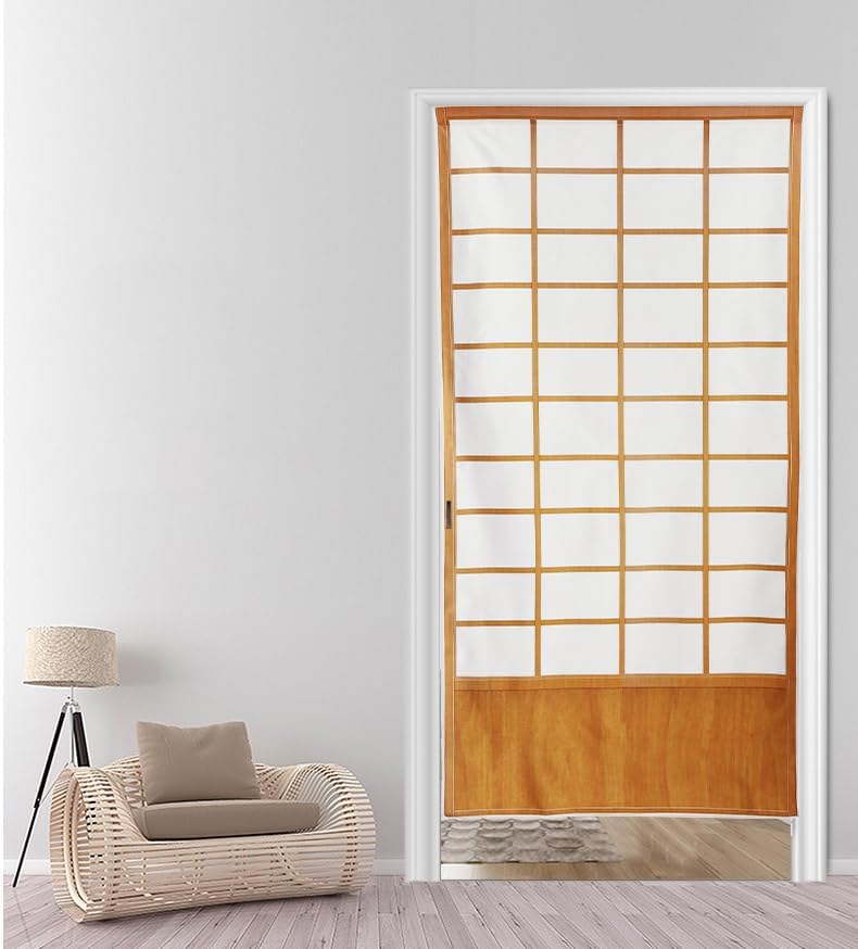 Noren Japanese Style Doorway Curtain with Shoji Pattern Print